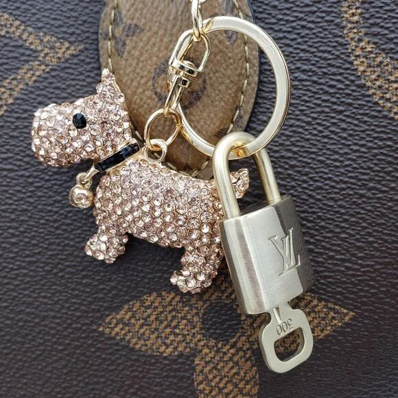 Authentic Louis Vuitton Lock & Key with Unbranded Puppy Charm, Keychain - Picture 11 of 13